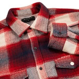 RICHIE LE Men's XL Red Plaid Wool Blend Snap Button Oversized‎ Flannel Jacket